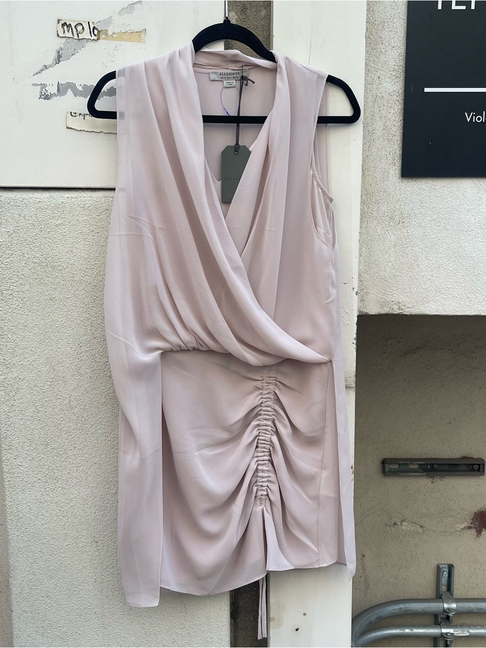 ALLSAINTS Cathea Wrap-Front Crepe Mini Dress US 4 / Sz Small Blush Pink NWT